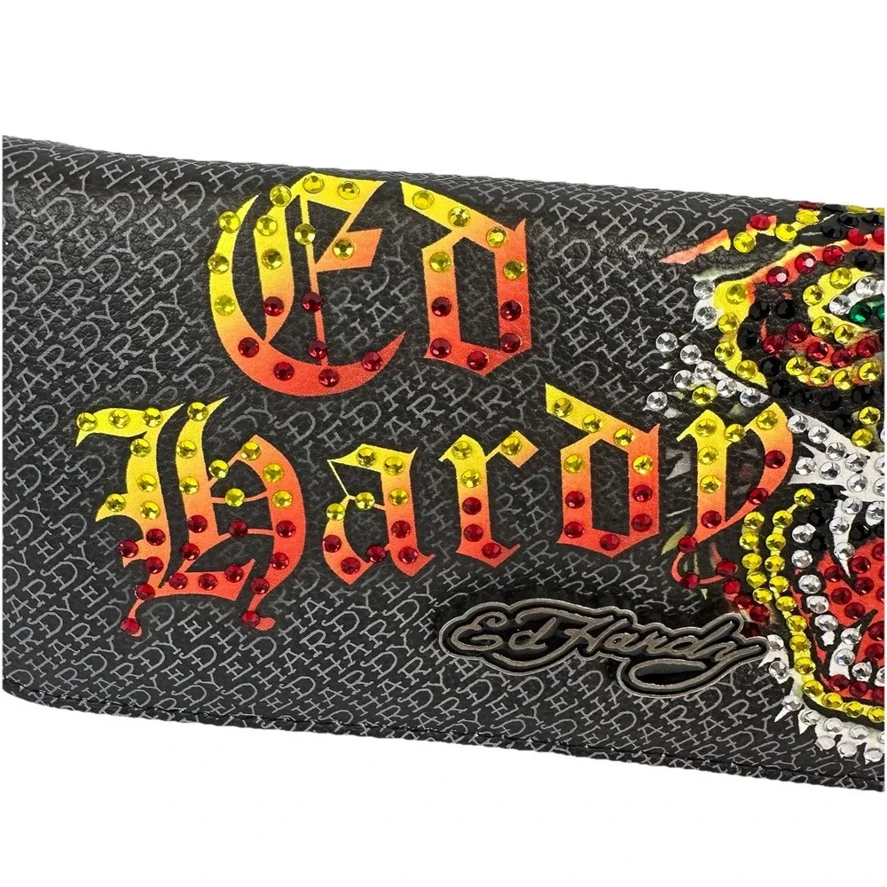 Ed Hardy Rhinestone Tiger Wallet Y2K Goth Punk Clutch Checkbook Style NWT